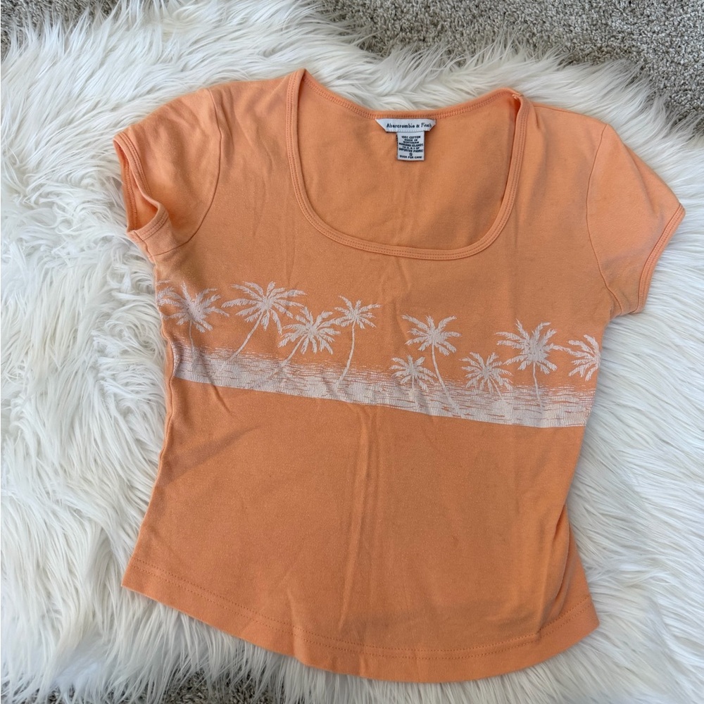 Vintage Abercrombie & Fitch Orange Y2K Palm Tree Baby Tee